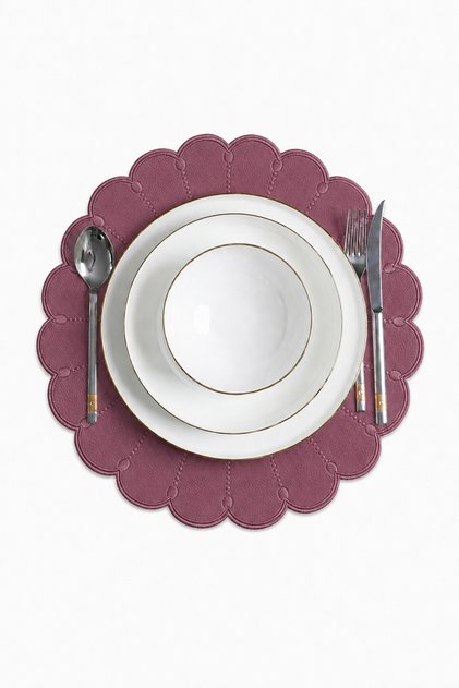 Embroidered Leather American Service Set of 2 Double-Sided Round Plates 40X40 cm Almada Burgundy