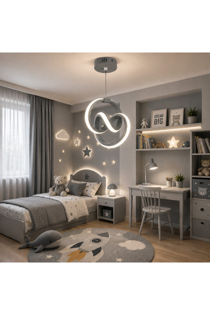 Kordelya Gri Sarkık Modern Ultra Beyaz Ledli Avize