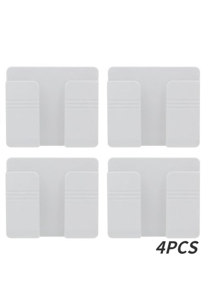 4PCS-White 4pcs Wall Mount Phone Holder Black White Punch Free Wall Cellphone Bracket Charging Stand