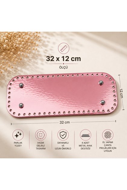 Bright Light Pink Bag Base 32 × 12 cm – Pre-Drilled, with 4 Metal Legs