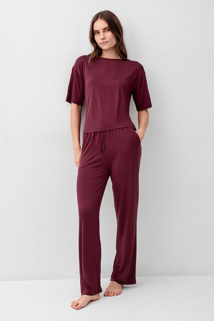 Short Sleeve Basic Flexible Lycra Viscose Soft Pajama Set 18215