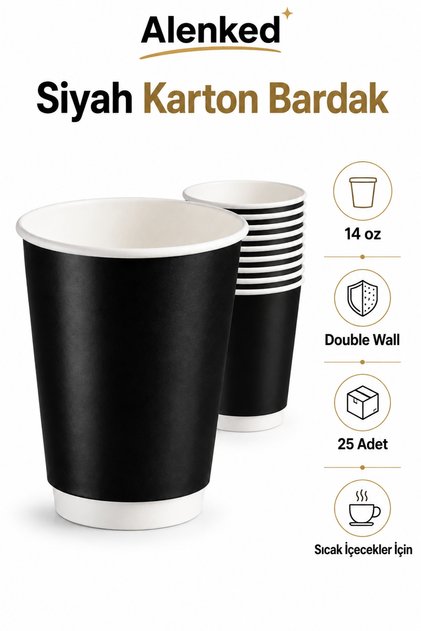 Black Cardboard Cups Double Wall 14oz 25-Pack