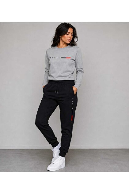 Zero Collar Sweat Suit 2-Piece Combination Winter Thin Paris Printed Women's / Men's Unisex Model