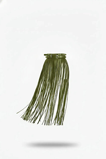 Khaki Tasseled Vegan Leather Waist Accessory