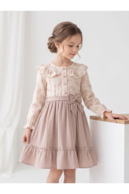 Elegance Series Cotton Ruffle Collar Girls' Dress