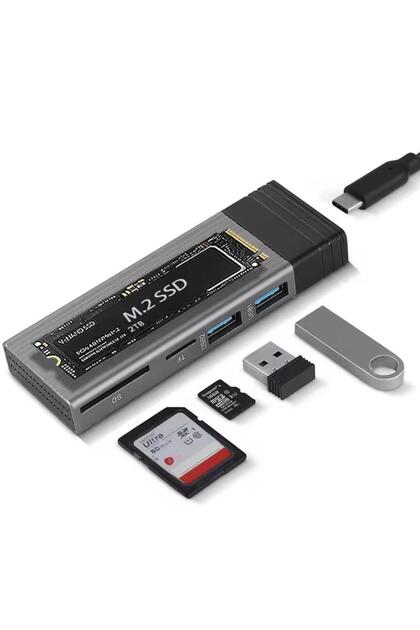 6085 USB Type C M.2 Ssd Pcie Box 5in1 Hub Nvme Sata Ngff Sd Card Reader Hard Disk Reading