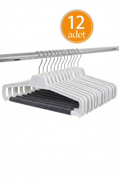 Pants Hangers White - with Sponge - Pack of 12 - White