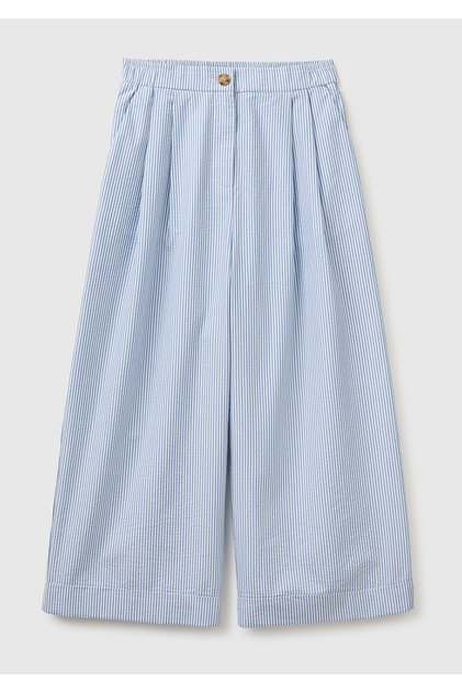 Women's light blue cotton blend striped wide leg pants with elastic waist