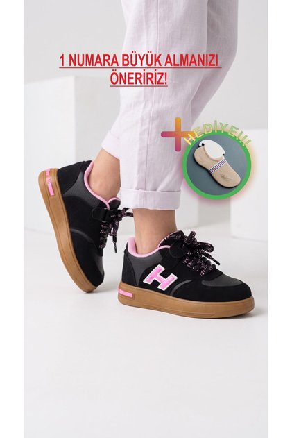 Unisex Velcro and Lace-Up Sneaker H Model - Casual Comfortable Sole Sports Shoes + Socks Gift
