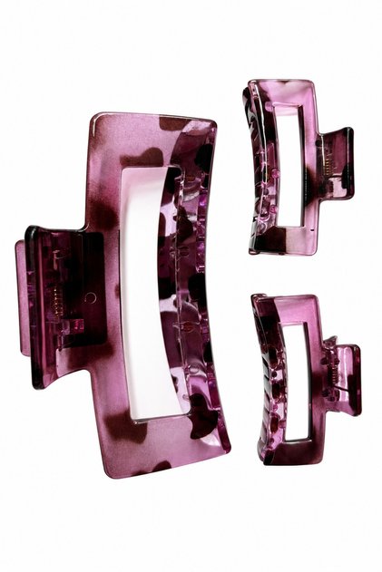 Trendy Purple Leopard Pattern Rectangular Hairpin Set 3 Pieces for Women for Daily and Special Occasions