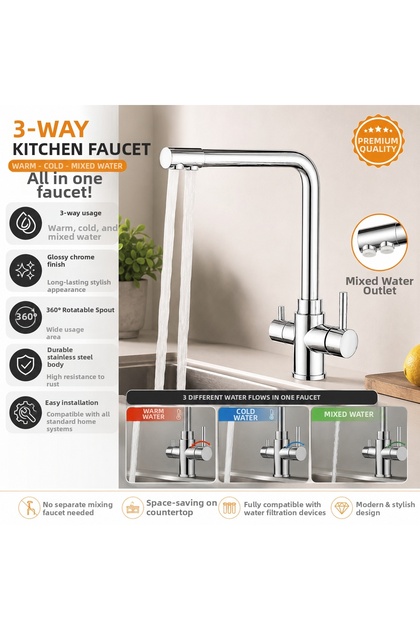 3 Way Faucet Kitchen Sink Mixer with Purification Outlet