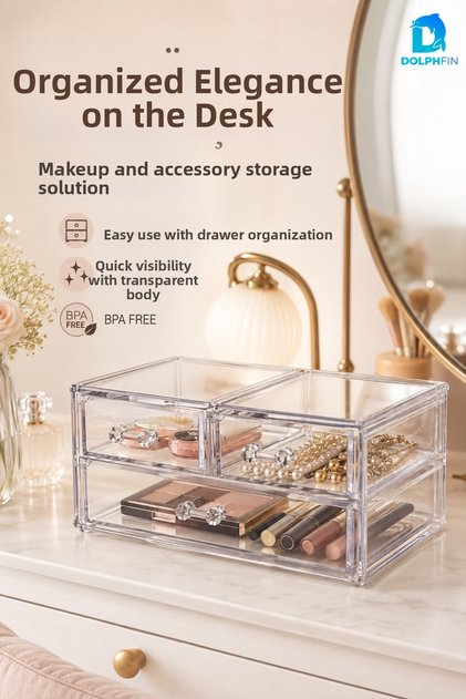 3 Drawer Transparent Cosmetic Organizer Makeup Jewelry Lipstick Nail Polish Cotton Organizer