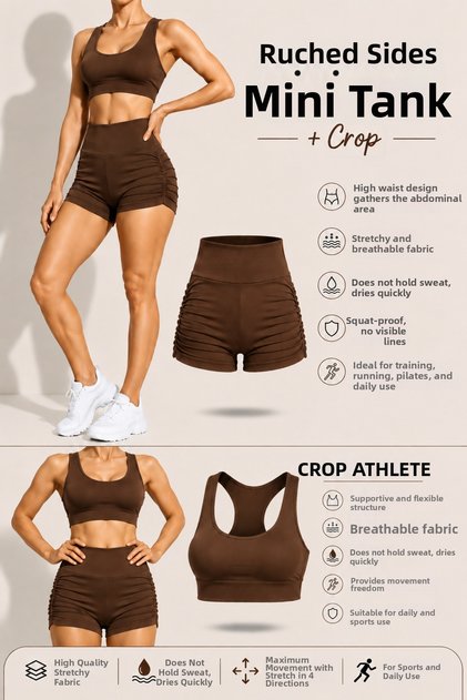 Women's High Waist Lycra Side Gathered Mini Leggings - Crop Athlete 2-Piece Set