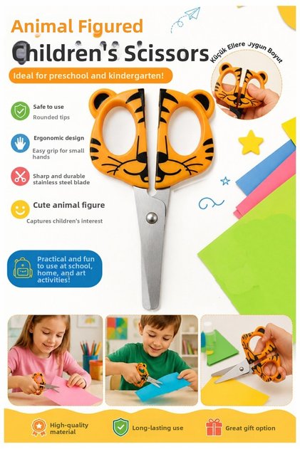 Animal Figured Scissors 1 Piece Bubu Blunt Tip Protected School Scissors Children's Paper Scissors Preschool Nursery Kindergarten