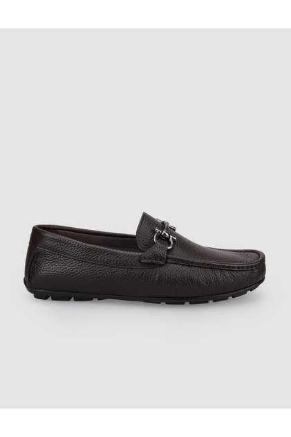100% Genuine Leather Brown Buckle Men's Loafer
