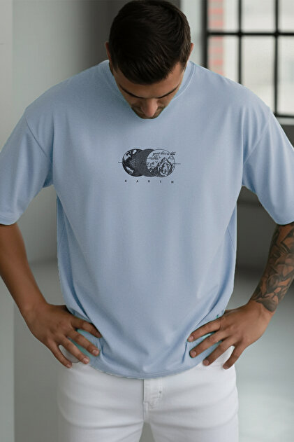 Men's Blue Earth Oversize Fit Loose Wide Fit Loose Cut T-Shirt