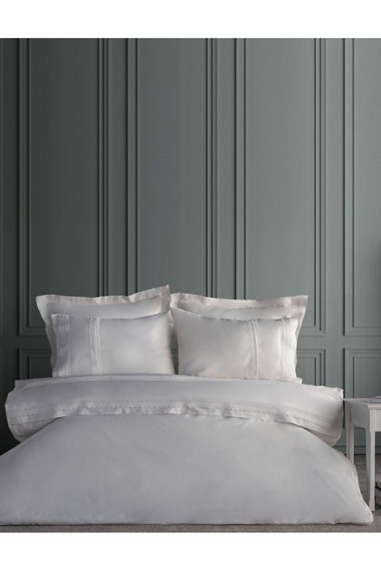 Palazzo Cotton Satin Laced Duvet Cover Set - White