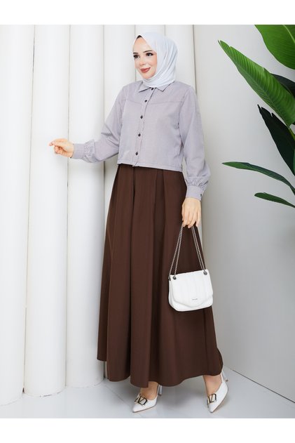 Striped Shirt & Pleated Skirt Hijab Set Rc9024