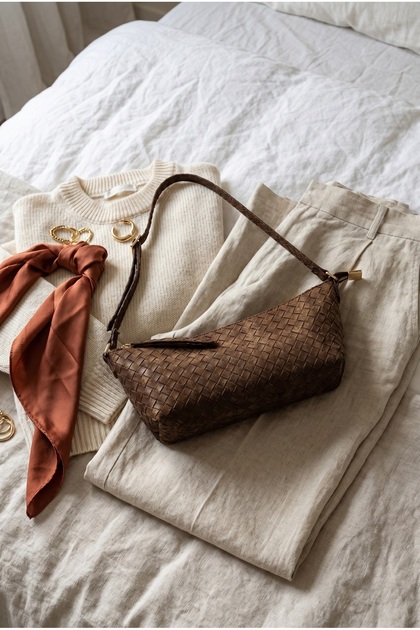 Hira Suede Knitted Patterned Women's Hand and Shoulder Bag Brown