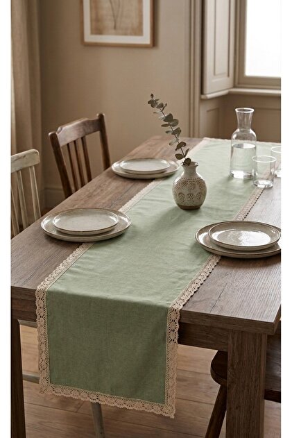 Authentic Natural Organic Washed Soft Linen Nostalgia Laced 50X120 cm Runner