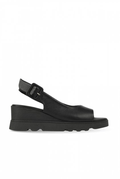 Black Leather Women's Wedge Heel Sandals 01wy8600