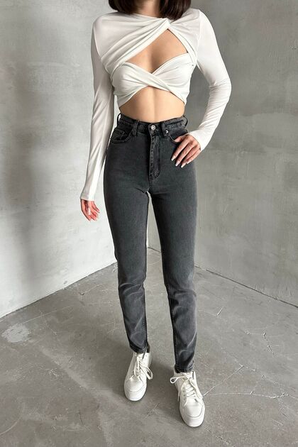 Women's Mom High Waist Narrow Leg Smoked Jeans