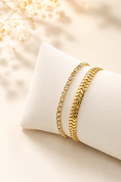 Stylish Design Gold Color Daily Use 2 Piece Bracelet