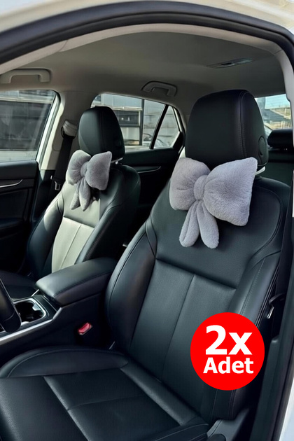 Fiyonk Gri Oto Boyun Yastığı 2x Adet Welsoft Peluş Ortopedik Araç Destek Boyun Yastığı Yastık