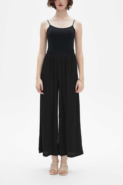 Wide-Leg Solid Pants with Pockets