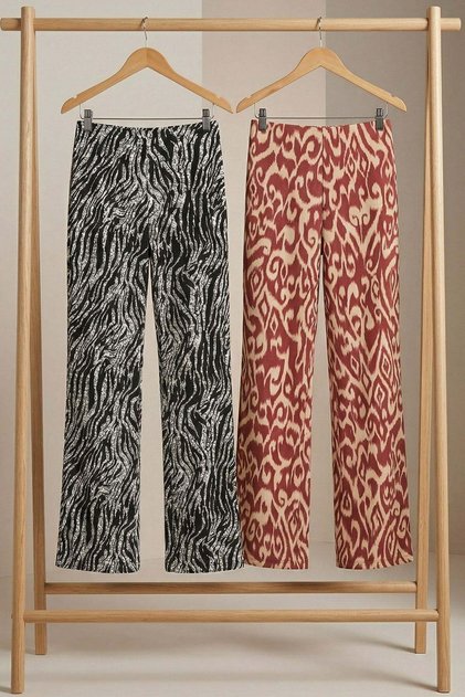 2 Pieces Comfortable Fit High Waist Wide-Leg Viscose Mix Women's Trousers