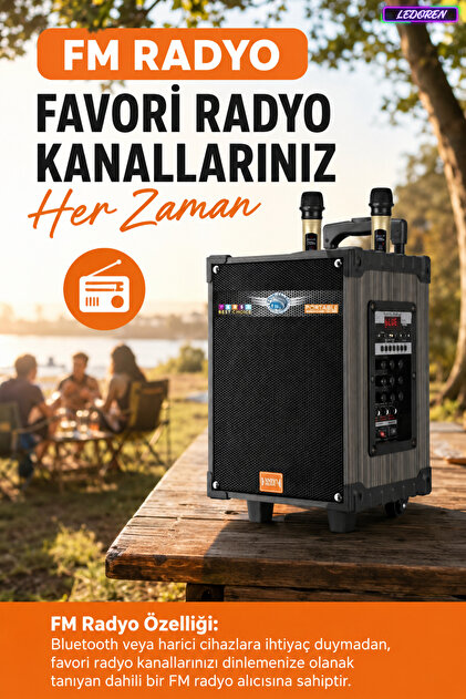 L'eDoren Lt-910 80 Watt Şarjlı Çift Mikrofonlu Taşınabilir Karaoke
