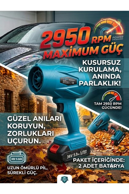 BN 5 ŞARJLI TURBO HAVA ÜFLEYİCİ YAPRAK ÜFLEME, ARABA ,CAM VE SU LEKELERİ KURUTMA FANI