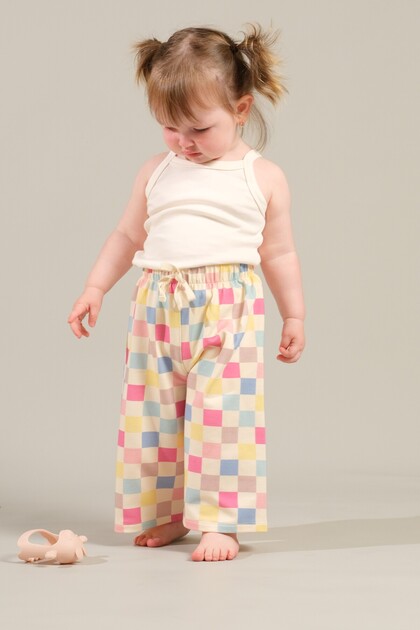Combed Cotton Modal 100% Cotton Loose Fit Girls' Trousers (Colorful Square)