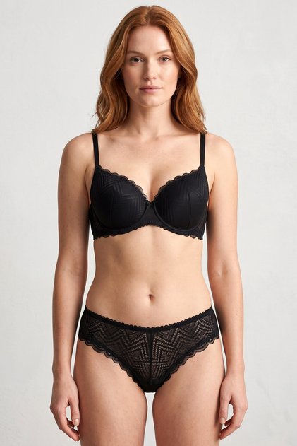 Women's Black Lace Supported Bra Set
