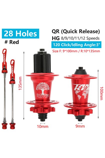 28H Red QR TANKE 120 Click Hub 6 Bearing MTB Mountain Bike Hub Front Rear Thru HG 28 32 36 Holes Dis