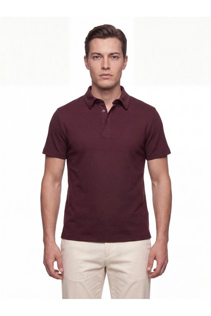 Slim Fit Cotton Non-Curling Polo Collar Claret Red T-Shirt Ts 928