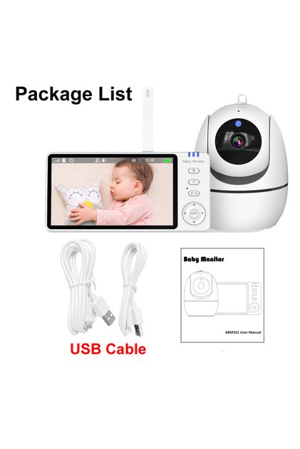 ABM501-USB Video Baby Monitor with Cam and Audio,5" Display Baby Monitor No WiFi,Remote Pan-Tilt-Zoo
