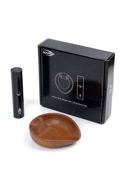 Black Set IKAPE Coffee Bean Dosing Cup and RDT Spray Bottle Set, Walnut Dosing Vessel, Single Dose M