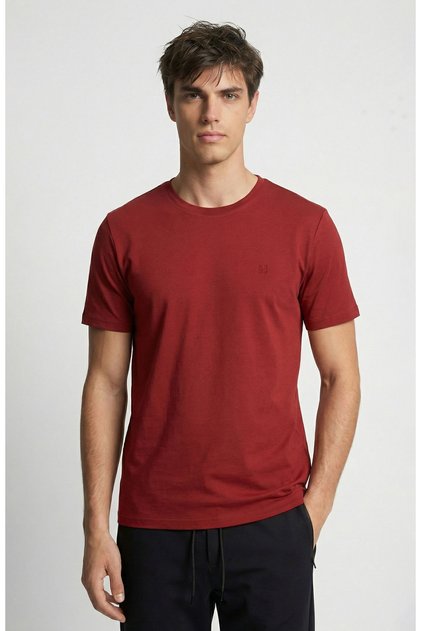 Bordo Bisiklet Yaka Pike Desen Basic T-shirt