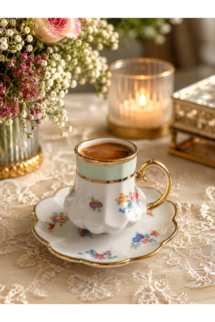 Gold Gilded Porcelain Coffee Cup for 2 People