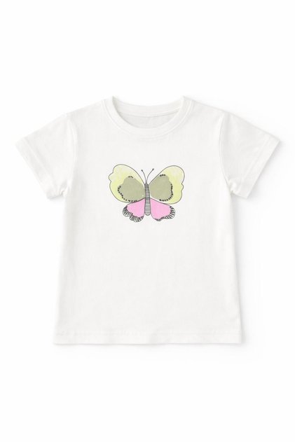 Nk girl's short sleeve butterfly print t-shirt, ages 4-8, ecru - khaki