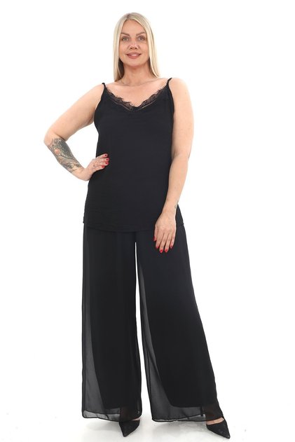 Siyah Geniş Paçalı Şifon Pantolon - 24919