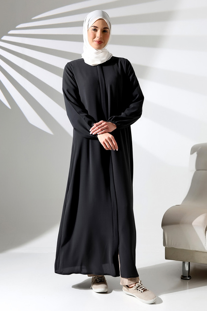 Μαύρο απλό κρυφό φερμουάρ Aveze Hajj Umrah Hijab Ferace