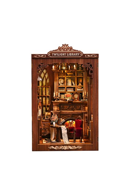 TWILIGHT LIBRARY DIY Book Nook Kit - TWILIGHT LIBRARY Wooden Bookend Room, 3D Puzzle Assembly, Handm