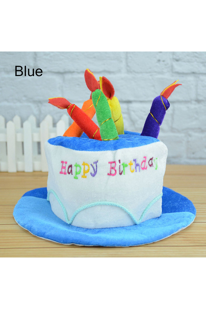 Blue Happy Birthday Cake Hat With Candle Headband Party Photo Props Adults Kids Headwear Cosplay Fun