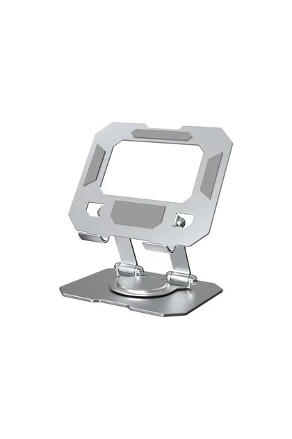 K21-Silvery All-Metal Foldable 360° Rotatable Desktop Stand for Tablet & Phone, Hollow-Out Heat Diss