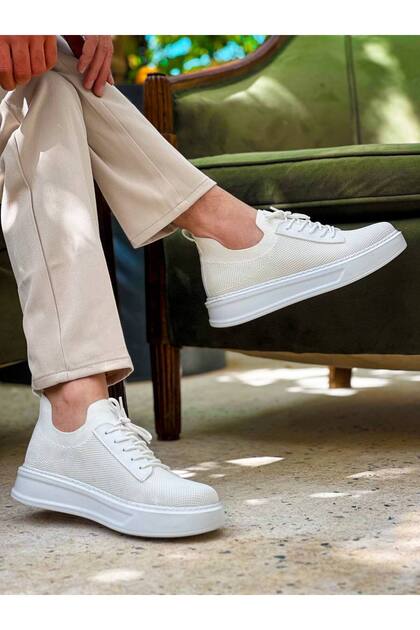 Kb-116 Kuback White Lace-Up Knitwear Casual Men's Shoes