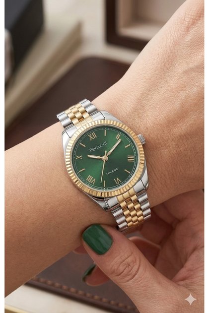 Women's Wristwatch Stylish Green Dial Suitable for Daily Use 3 Atm