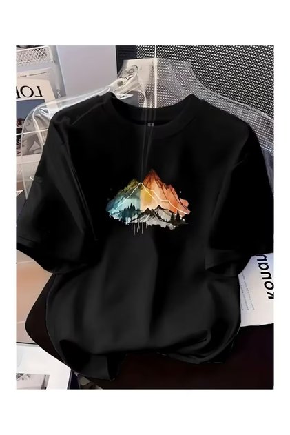 Colorful Mountain View Oversize Work Shirt