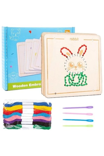 ® Jucărie de cusut din lemn - Set de broderie Montessori pentru copii, Dezvoltarea abilităților motorii fine, 3+